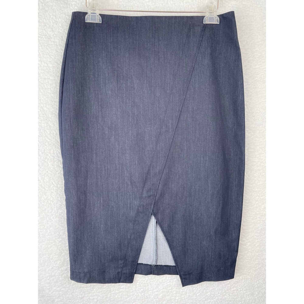 New York & Company Indigo Denim Wrap Pencil Skirt Size 10 Dark Blue Stretch NWT